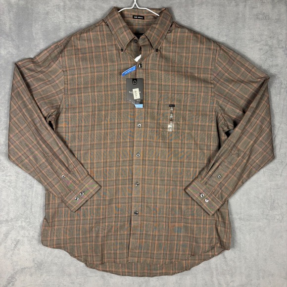 Van Heusen Other - Van Heusen Mens Large Brown Plaid No Iron Long Sleeve Button Down Shirt